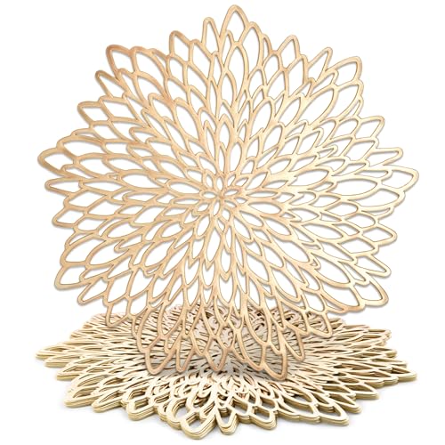 Juvale 10-Pack Gold Vinyl Placemats - Round Leaf Design Table Chargers for Fall Dining Table Settings (14.4 in Place Mat)