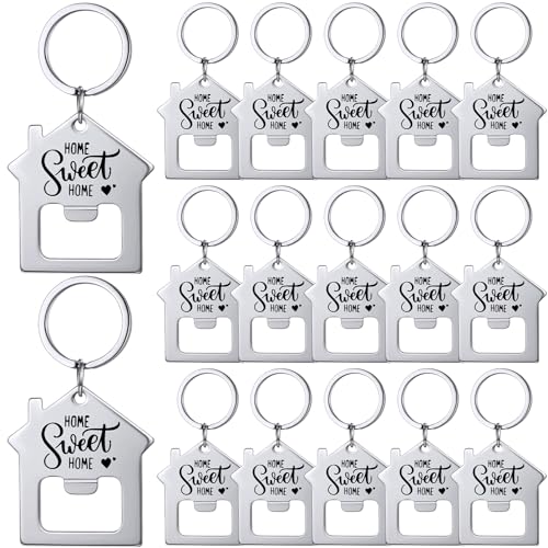 Jingmore 15 Pcs New Home Keychains Bulk Estate Agent Gifts for Guests Home Bottle Opener House Keyrings Housewarming Party Favors