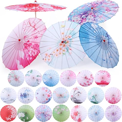 Shinylin 20 Pcs 32" Oiled Paper Umbrella Chinese Classical Umbrella Bulk Bamboo Silk Japanese Oiled Parasol Art Dance for Wedding Parties Photography Costumes Cosplay Decoration