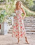 GRACE KARIN Women's 2025 Summer Casual Boho Sundress Flower Spaghetti Strap Square Neck Flowy Maxi Dresses with Pockets Red White Floral XXL