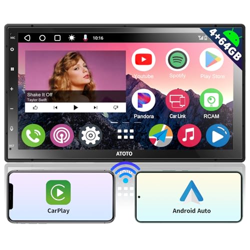 ATOTO A6 7inch Double DIN Android Car Stereo 1280 * 720 QLED Touchscreen, Wireless CarPlay & Wireless Android Auto, 4G+64G, Dual Bluetooth, MirrorLink, GPS Tracking, WiFi/BT/USB Tethering, A6G2C7PP