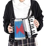 Eujgoov Accordion Musical Piano Keyboard Rhythm Training Spring Instrument 17 Key 8 Bass Black