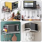 NAWESRVA Stainless Steel Microwave Wall Mount Shelf with 6 Hooks - 66 lbs Capacity, 21x15 Inches, Easy Install, Space-Saving Organizer for Home and Kitchen