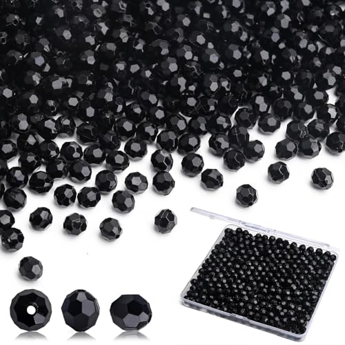 BONNY BOXX 1000pcs 6mm Acrylic Faceted Round Crystal Beads Solid Black Loose Spacer Craft Beads for DIY Bracelet Necklace Earring Keychain Jewelry Making Bags Decoration