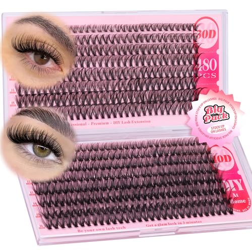 Lash Clusters Wispy 480pcs Eyelash Clusters 30D 40DCluster Eyelash Extensions 9-16mm Individual Lashes Natural False Eyelashes Cluster Lashes Extension DIY at Home by CORUSCATE
