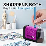 POWERME Electric Pencil Sharpener - Pencil Sharpener Battery Powered for Kids, School, Home, Office, Classroom, Artists – Battery Operated Pencil Sharpener for Colored Pencils (Purple)