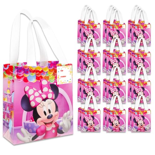 Disney Minnie Mouse Party Favor Bags Set – 24 Pack of 8" Minnie Mouse Party Goodie Bags for Kids Bulk Reusable Totes | Minnie Birthday Party Supplies