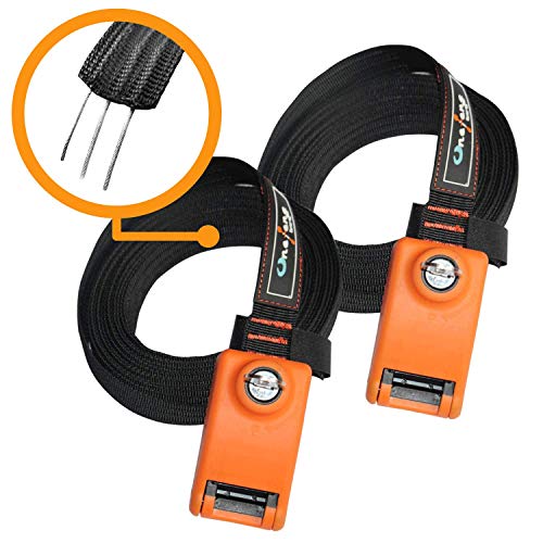 Onefeng Sports Lockable Tie Down Strap with 3 Stainless Steel Cables 'No Scratch' Silicone Buckle to Prevent Anyone from Taking Your Surfboards, Paddle Boards 10 Feet Long 2 Pack