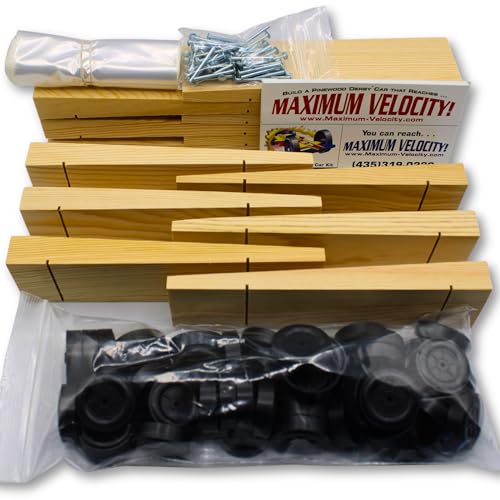 Maximum Velocity! Derby Car Kits | Bulk Pack (12) | Pine Block Wedge Shaped Kits Includes Wheels & Axles | Pinewood Car Kits