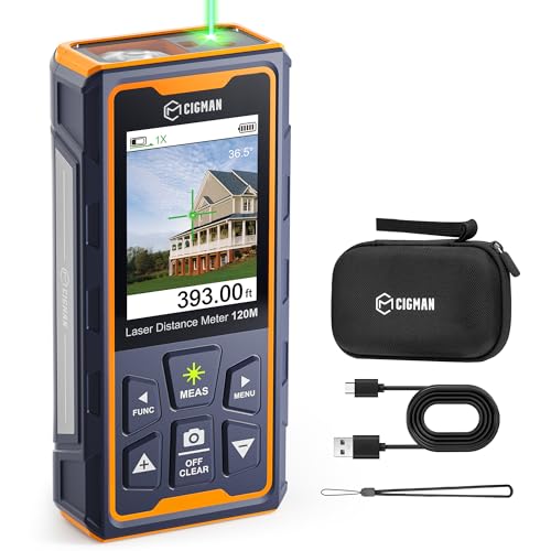 Laser Measuring Tool, CIGMAN 393ft Green-Beam Laser Measure, Outdoor Laser Measurement Tool with 4X Camera, P2P Technology, IP68, Rechargeable Laser Distance Meter, Length, Area, Volume, Angle Sensor