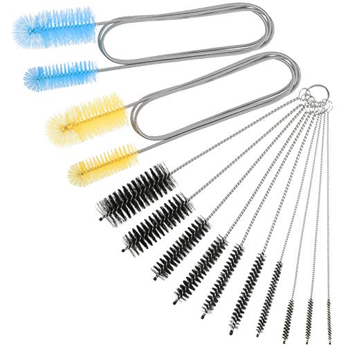 12 Pieces Tube Cleaning Brush Aquarium Filter Nylon Tube Brush Set Flexible Double-Ended Hose Pipe Cleaning Stainless Steel for Fish Tank, Kitchen, Glasses, Drinking Straws, Keyboard