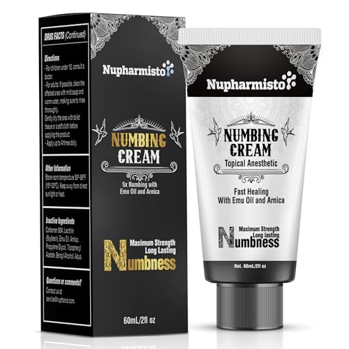 Nupharmisto Numbing Cream Maximum Strength : Long Lasting Numbing Cream with 5x Numbing - Emu Oil and Arnica (60ml)