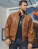 FLAVOR Men's Moto Real Leather Classic Jacket with Stand Collar (Brown, l)