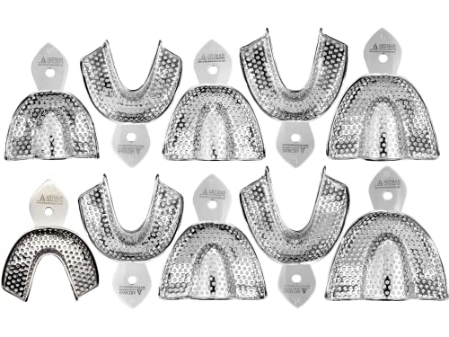 ARTMAN INSTRUMENTS Dental Impression Trays - Set of 10 Perforated Stainless Steel Trays (XS, S, M, L, XL) - Durable, Rounded Margins, Easy-to-Clean for Dentures, Orthodontics, and Dental Impressions