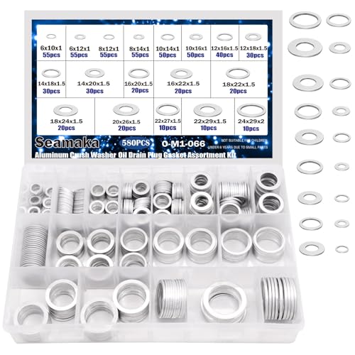 Seamaka 580PCS Oil Crush Washer,18 Sizes Oil Drain Plug Gaskets Assortment Kit,Automotive Aluminum Drain Plug Washer M6 M8 M10 M12 M14 M16 M18 M20 M22 M24