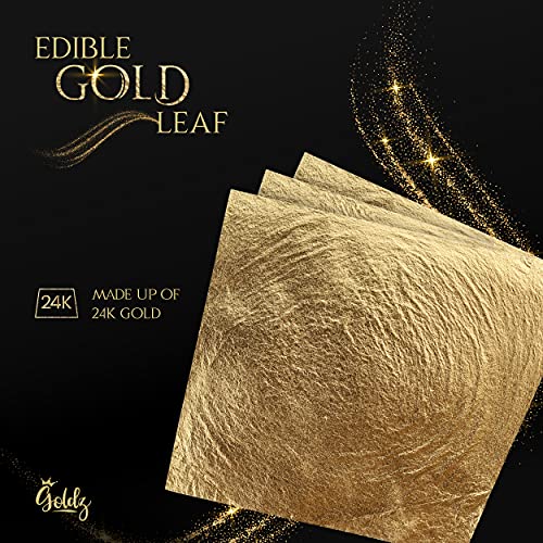 goldz: 24K Genuine Edible Gold Leaf - Real Gold Leaf - Big Size 10cm x 10cm - Big 12 Sheets - Original Gold Leaf Sheets for | Art | Food | Craft | Decoration | Beauty - Real & Pure Edible Gold