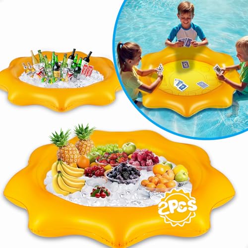 Pool Wave 2-Pack Inflatable Serving Bars Cooler, Food Drink Ice Buffet Salad Serving Tray, Floating Pool Card Table Game Water Toy, Summer Outdoor Indoor BBQ Picnic Beach Birthday Party Supplies Decor