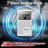 Greadio NOAA Weather Radio, AM/FM Battery Operated Transistor Portable Radio with Best Reception,Stereo Earphone Jack,Powered by 2 AA Battery for Emergency,Hurricane,Running, Walking,Home (Silver)