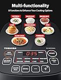 TOSHIBA Rice Cooker Small 3-Cup Uncooked– LCD Display with 8 Cooking Functions: Rice, Oatmeal, Mixed Grains and More, NonStick Inner Pot, Grey