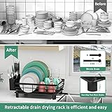 MOUKABAL Dish Drying Rack, Dish Rack, Stainless Steel Dish Racks for Kitchen Counter, Dish Drainer with Removable Utensil Holder, Drainboard (Black)