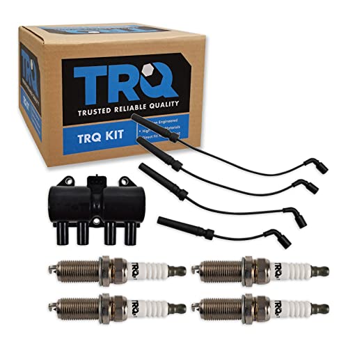 TRQ Ignition Kit Ignition Coil Spark Plugs Wire Set Compatible with 2004-2008 Chevrolet Aveo 2007-2008 Aveo5