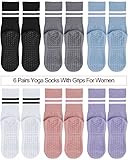 Sintege 6 Pairs Pilates Socks Yoga Socks with Grips for Women Non Slip Barefoot Workout Crew for Pregnant Ballet Dance(Stylish Colors)