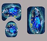 Fashion_Man 4PCS Sea World Dolphin Shower Curtain Set Bathroom Shower Curtain Non-Slip Bath Mat Toilet Lid Cover Polyester Waterproof Bath Curtain and Rug Set, with 12 Hooks, 72"x72", Dolphin (4pcs)