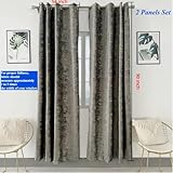 Amidoudou 1 Pair Nordic Style Luxury Velvet Curtains for Living Room Gray and Gold Bedroom Curtains (Gray,54x90 Inch)