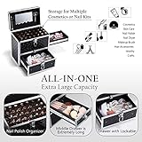 Frenessa Nail Polish Makeup Train Case with Drawer and Dividers Manicure Organizer Accessory Storage Makeup Box With Mirror Lockable Keys Nail Kit Organizer Cosmetic Case Jewelry Box - Black