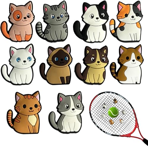 INSYOHO 10-Pack Tennis Dampener - Unique Cat Designs Tennis Racket Dampener, Silicone Shock Absorber Vibration Dampeners for Enhanced Control, Comfort & Grip Protection for Players