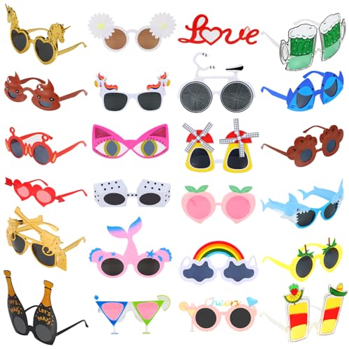 NICOWARM 24PCS Funny Party Sunglasses, Crazy Photo Booth Props, Fun Novelty Glasses, Cool Shpaed Party Sunglasses, Cute Eyewear, Sunglasses Masks, Funny Photo Booth Props Glasses for Adults, Teens