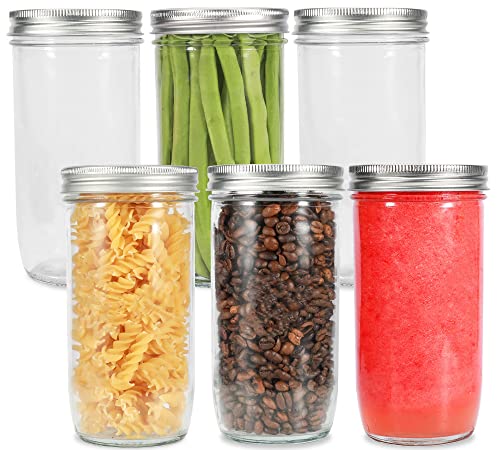 Ieavier Mason Jars Wide Mouth 24oz, 6 pack Glass Pickle Canning Jars Food Storage With Airtight Mason Jar lids and Bands for Canning, Preserving, Fermenting, Pickling, DIY Projects