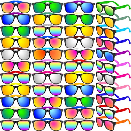 64 Pcs Adult Kids Sunglasses Bulk with UV Protection,16 Colors Neon 80s Retro Plastic Sun Glasses, Summer Beach Pool Party Favors Supplies, Gift for Birthday Goody Bag Filler School Classroom Prizes