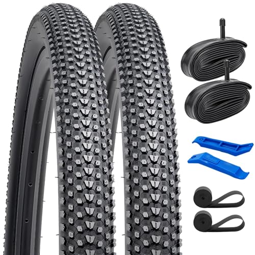 YUNSCM 2-Pcs 29" Mountain Bike Tires 29 x 2.10/54-622 and 29" Heavy Duty Bike Tubes Schrader Valve with 2 Rim Strips Compatible with 29x2.0 29x2.10 29x2.125 Bike Bicycle Tires and Tubes (Y-1089)