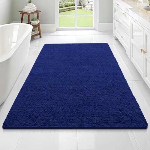 OLANLY Bathroom Rugs 70x46, Extra Soft Absorbent Chenille Bath Rugs, Rubber Backing Quick Dry, Machine Washable Bath Mats for Bathroom Floor, Tub and Shower, Home Decor Accessories, Navy