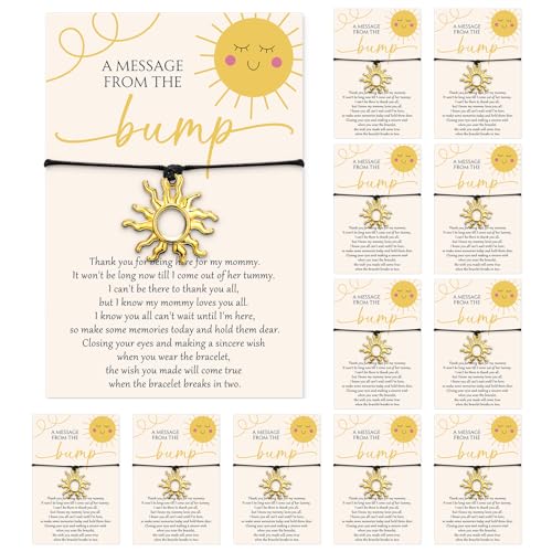 Tondiamo 50 Sets Baby Shower Gifts for Guests Adjustable Bracelets Thank You Message from The Bump Card Gold Sun Wish Charm Bracelets for Gender Reveal Return Gifts Party Favors