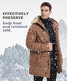 PUREMSX Winter Coats for Men, Spring Puffer Outdoor Hiking Fur Hood Insulated Warm Padded Jacket Parka,Camel,X-Large