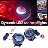 Devil Eyes Light for Cars, 12v LED Devil Eye Demon Evil Eye Headlight, Dynamic Devil Eye Car Headlights with Adjustable Eye Pattern, Mini Projector Lens Light Controlled by Mobile Phone for Any Car