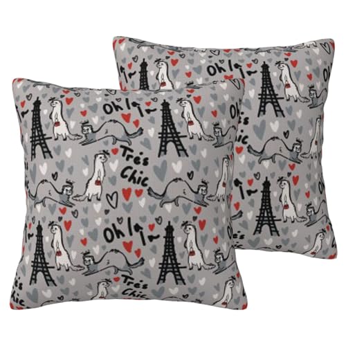 AMREWQYL French Fashion Model Ferrets Printed Imitation Linen Pillowcase -2 Sets Decorative Pillow Cover