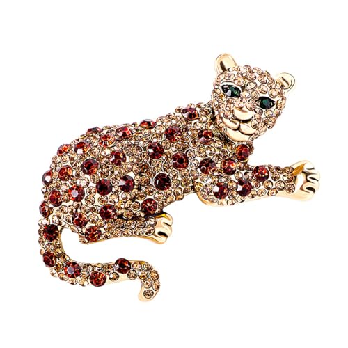 Personalized Rhinestone Leopard Brooch Pin Pink Coffee Green Black Crystal Leopard Brooch Fashion Cool Diamond Brooch Lapel Pins Cowboy Clothes Bag Hat Dress Suit Jewelry for Men and Women (Brown)