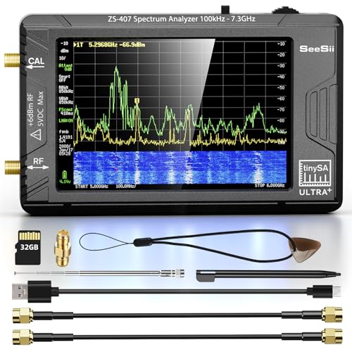 SeeSii TinySA Ultra+ ZS407 7.3GHz Spectrum Analyzer: 2025 Upgraded 4 Inch HW V0.5.4 100kHz-7.3GHz Handheld Tiny Frequency Analyzer - 2-in-1 RF Signal Generator 100kHz to 900MHz MF/HF/VHF UHF