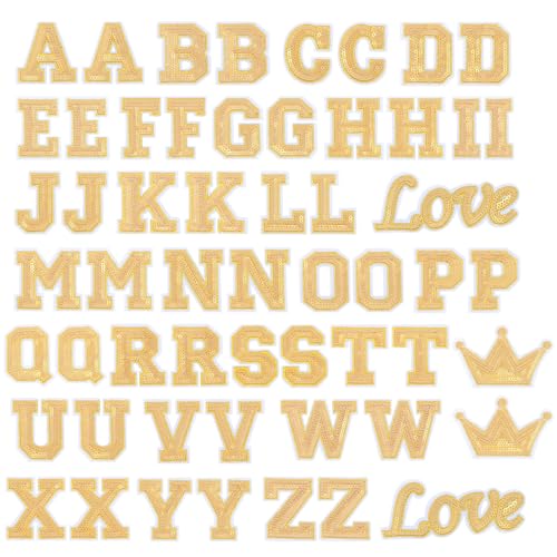 56 PCS Sequin Letter Iron On Patches A-Z Alphabet Varsity Letter Sewing Repair Preppy Glitter Hot-fix for Bag Shoes DIY Supplies, God