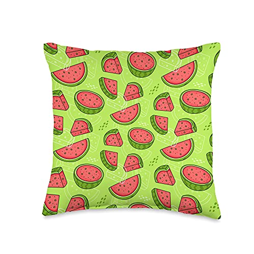 Kawaii Watermelon Cartoon Anime Style Graphic Cute Watermelon Mommy Daddy and Son Daughter Matching Family Throw Pillow, 16x16, Multicolor