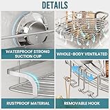 TAILI Powerful Suction Cup Corner Shower Caddy 2 Pack, Stainless Steel Rustproof Shower Shelf with Hook, Drill-Free Wall Mounted Basket, Large Capacity Removable Suction Cup Bathroom Organizer, Silver