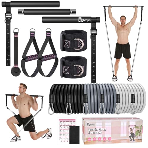 Bbtops Pilates Bar Kit with Resistance Bands, Flexbands Kit Exercise Fitness Equipment for Women & Men Home Gym Yoga, Multifunctional Pilates Bar Full Body Workout Equipment Black
