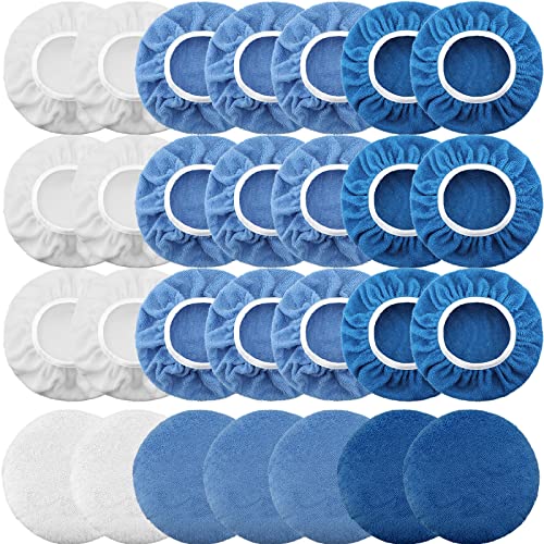 Tallew 40 Pcs 9 to 10 Inches Buffer Bonnets Bulk Buffer Polisher Pads Waxers Polisher Pads Set Microfiber Car Wax Applicator Cover Kit for Cleaning and Polishing, 3 Colors