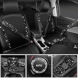 CAR PASS Leather Diamond Bling Seat Covers Full Sets 16 pcs, Bling Car Accessories Set for Women, Sparkly Rhinestone Steering Wheel Cover, Glitter Cute Car Interior Sets for Women Girl, Black Diamond