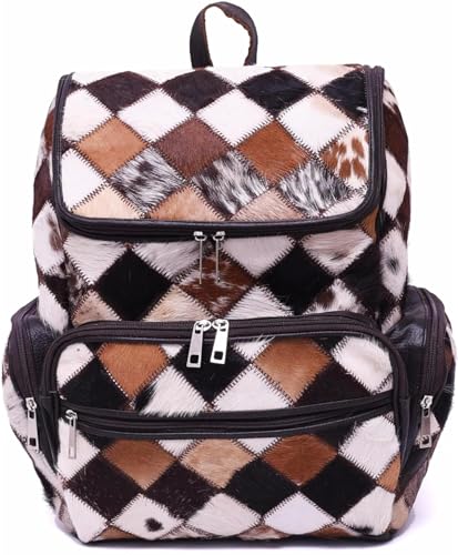 CHAYEL Womens Cowhide Bagpack Casual Diaper Bag Daypack Travel Bag Patchwork Brown Backpack Weekender Shoulder Bag, Standard