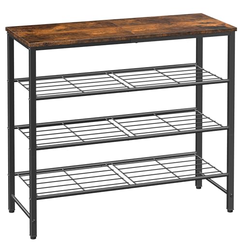 Kitsure Shoe Rack for Closet, Rustic Brown Shoe Organizer with Leveling Feet, Sturdy & Rust-Proof Shoe Storage for Entryway, Bedroom, Living Room, 29.5" x 11.4" x 24.8", Brown