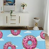 3x5 Rug Donuts Pink Glaze and Colored Sprinkles Blue Sky Fabric Wrapping Decor Machine Washable Area Rugs for Entryway Bedroom Bedside Outdoor Bathroom Kitchen Small Throw Rugs Non Slip Carpet